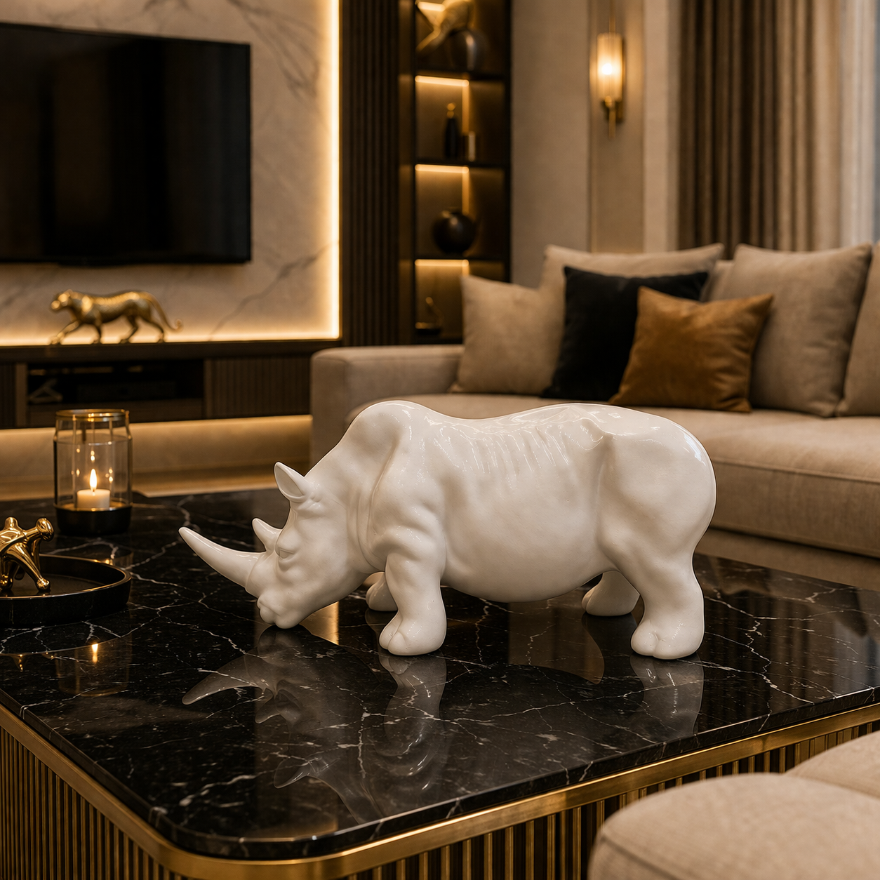 Luxury Ceramic Rhinoceros Sculpture