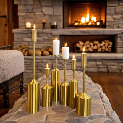 6 Piece Golden Metal Candle Holders