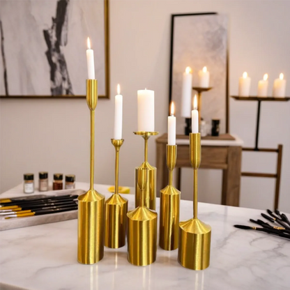 6 Piece Golden Metal Candle Holders