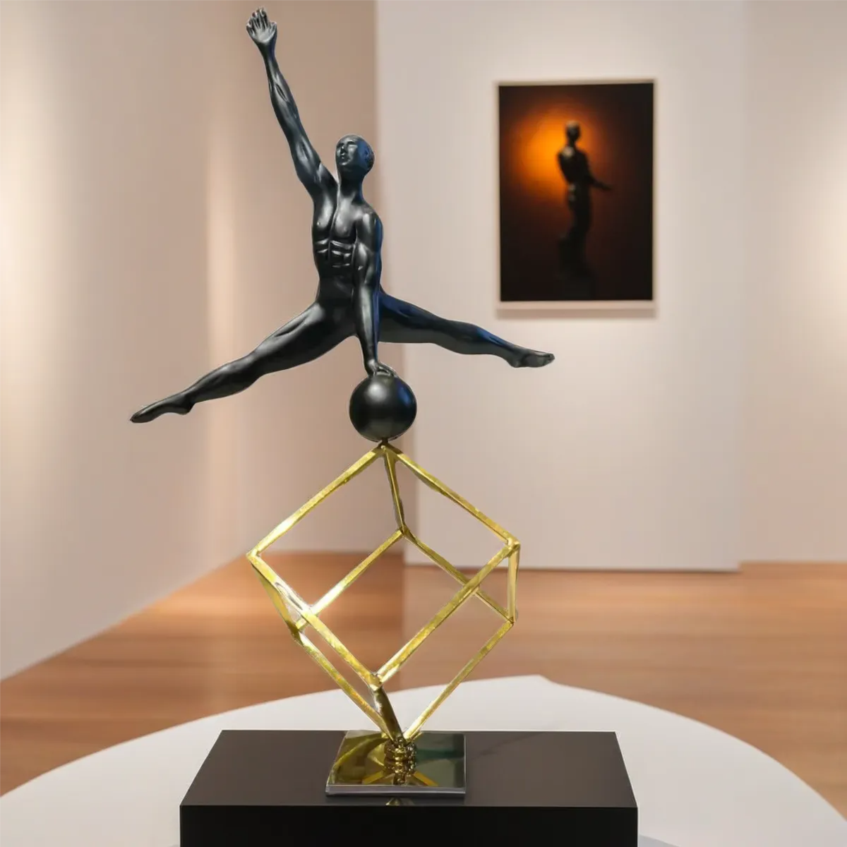 A man balancing on a football