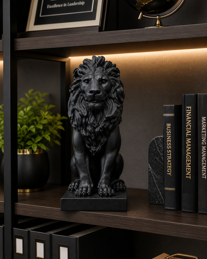 Black Lion Statue – Modern Decorative Lion Sculpture with Base