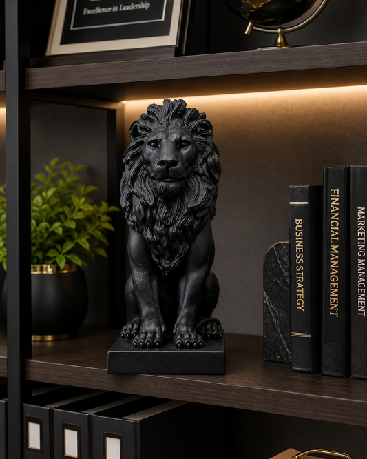 Black Lion Statue – Modern Decorative Lion Sculpture with Base