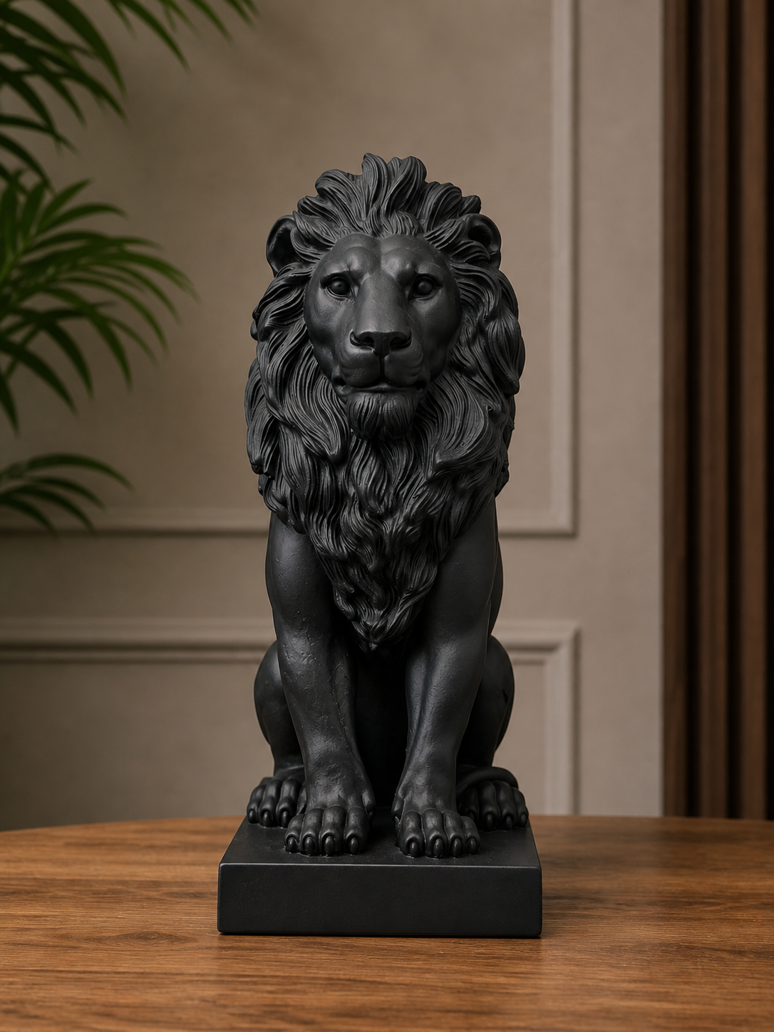 Black Lion Statue – Modern Decorative Lion Sculpture with Base