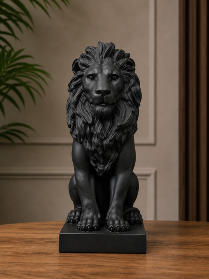 Black Lion Statue – Modern Decorative Lion Sculpture with Base