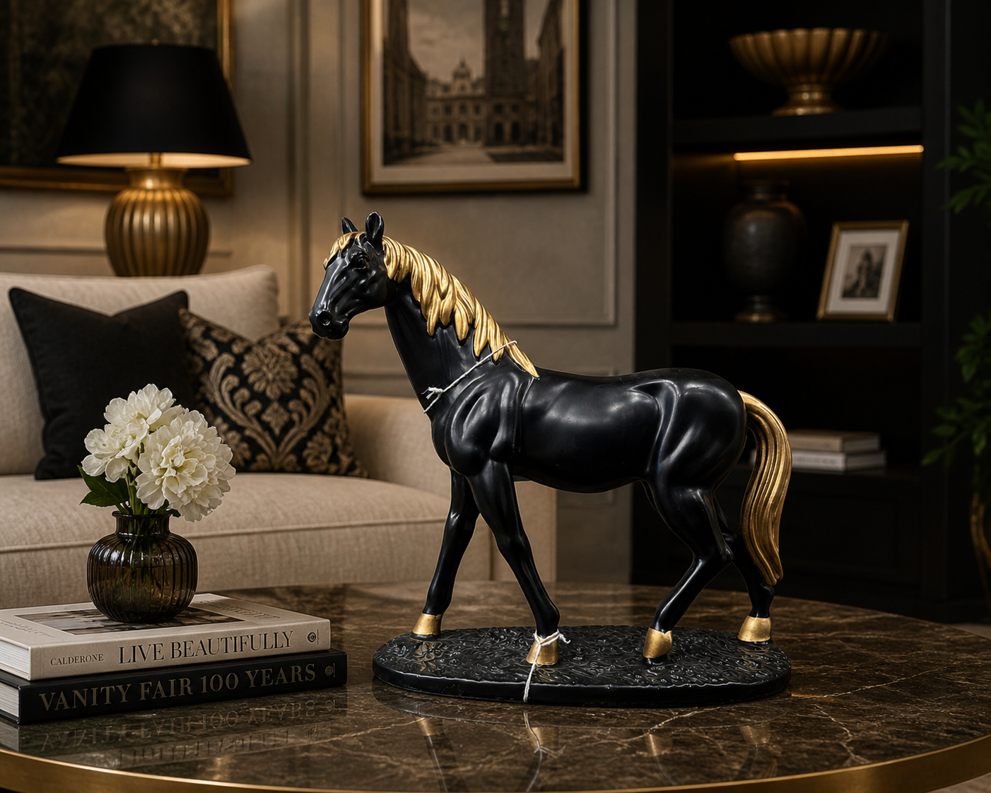 Black or white Gold Horse Statue – Luxury Decorative Horse Sculpture