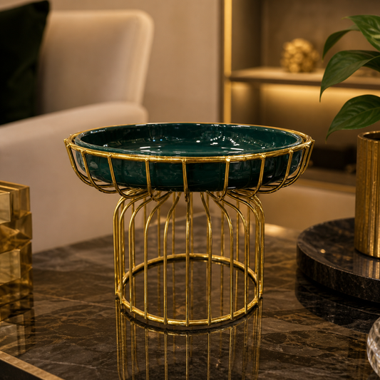 Decorative Fruit Basket – Light Luxury Green & Gold Fruit Storage Bowl