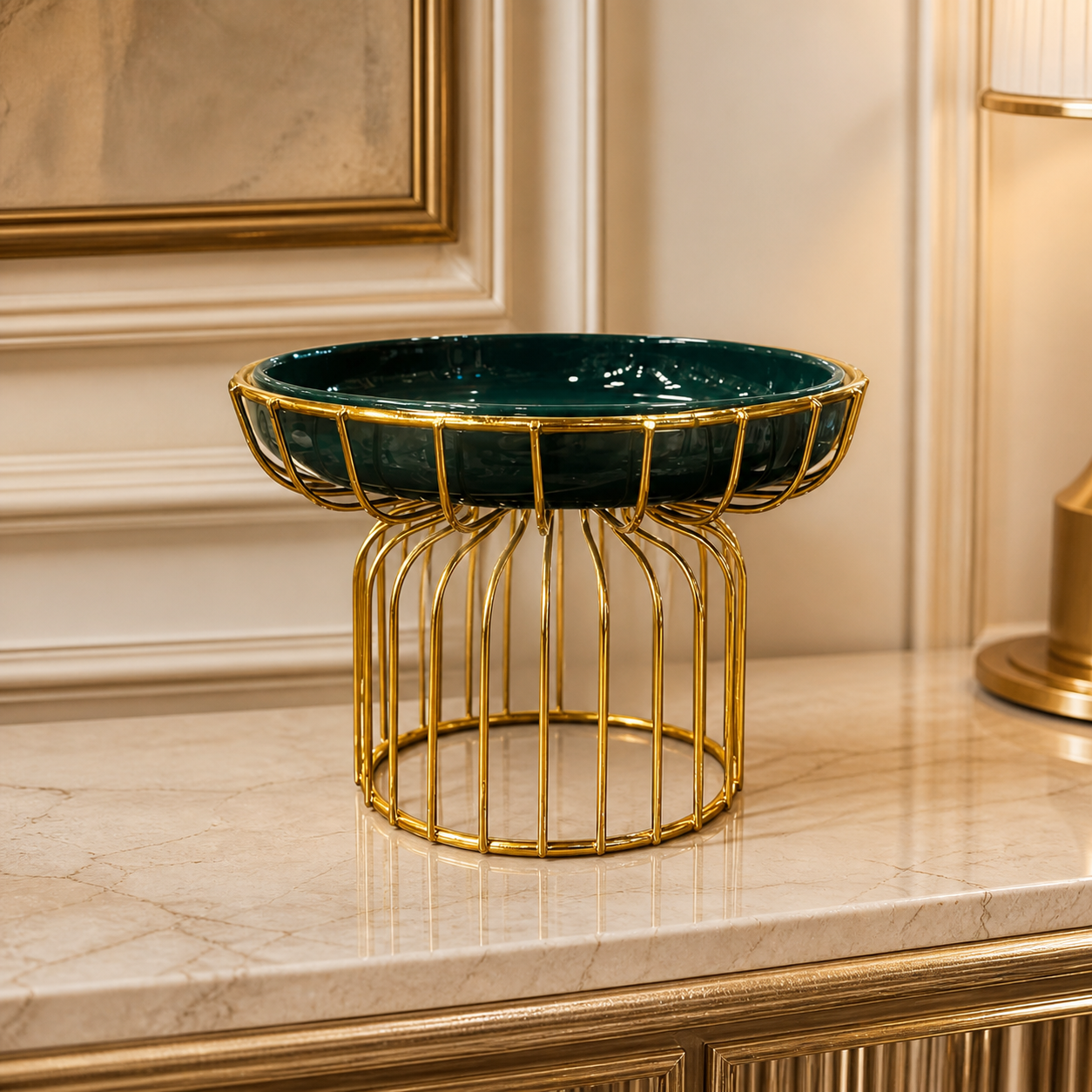 Decorative Fruit Basket – Light Luxury Green & Gold Fruit Storage Bowl