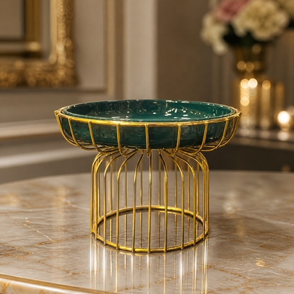 Decorative Fruit Basket – Light Luxury Green & Gold Fruit Storage Bowl