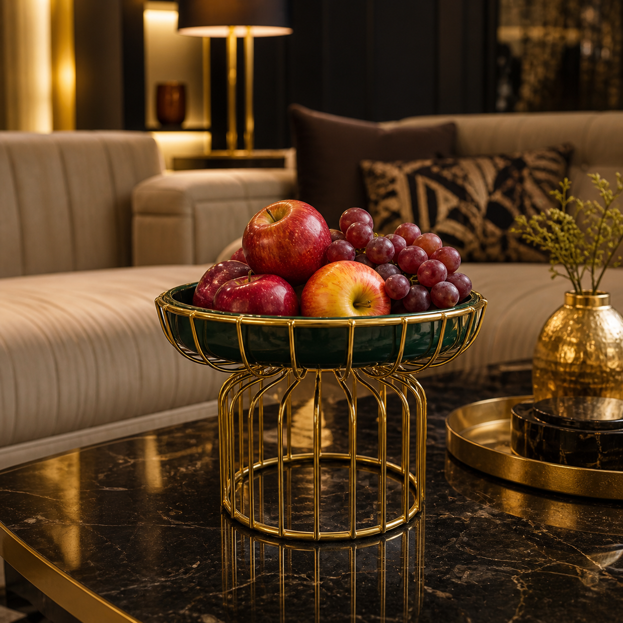Decorative Fruit Basket – Light Luxury Green & Gold Fruit Storage Bowl