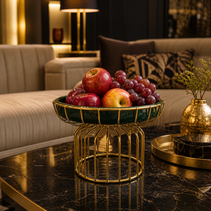 Decorative Fruit Basket – Light Luxury Green & Gold Fruit Storage Bowl