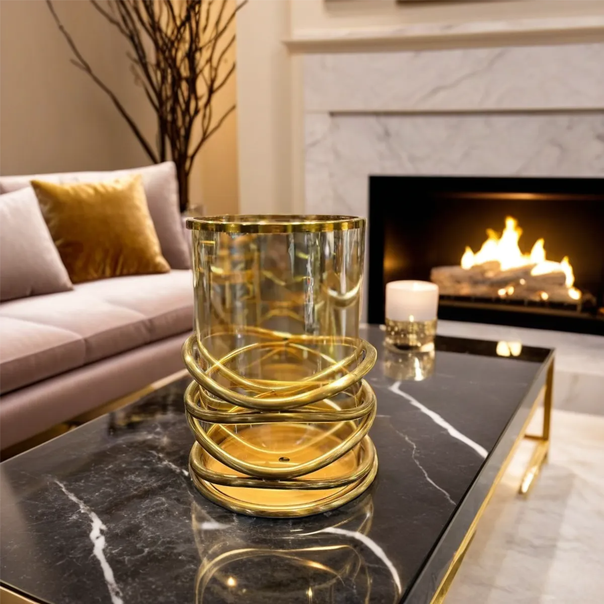 Glass Vase Metal Support Geometrically Wound Flower