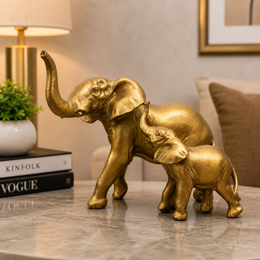 Golden Elephant Family Sculpture Set