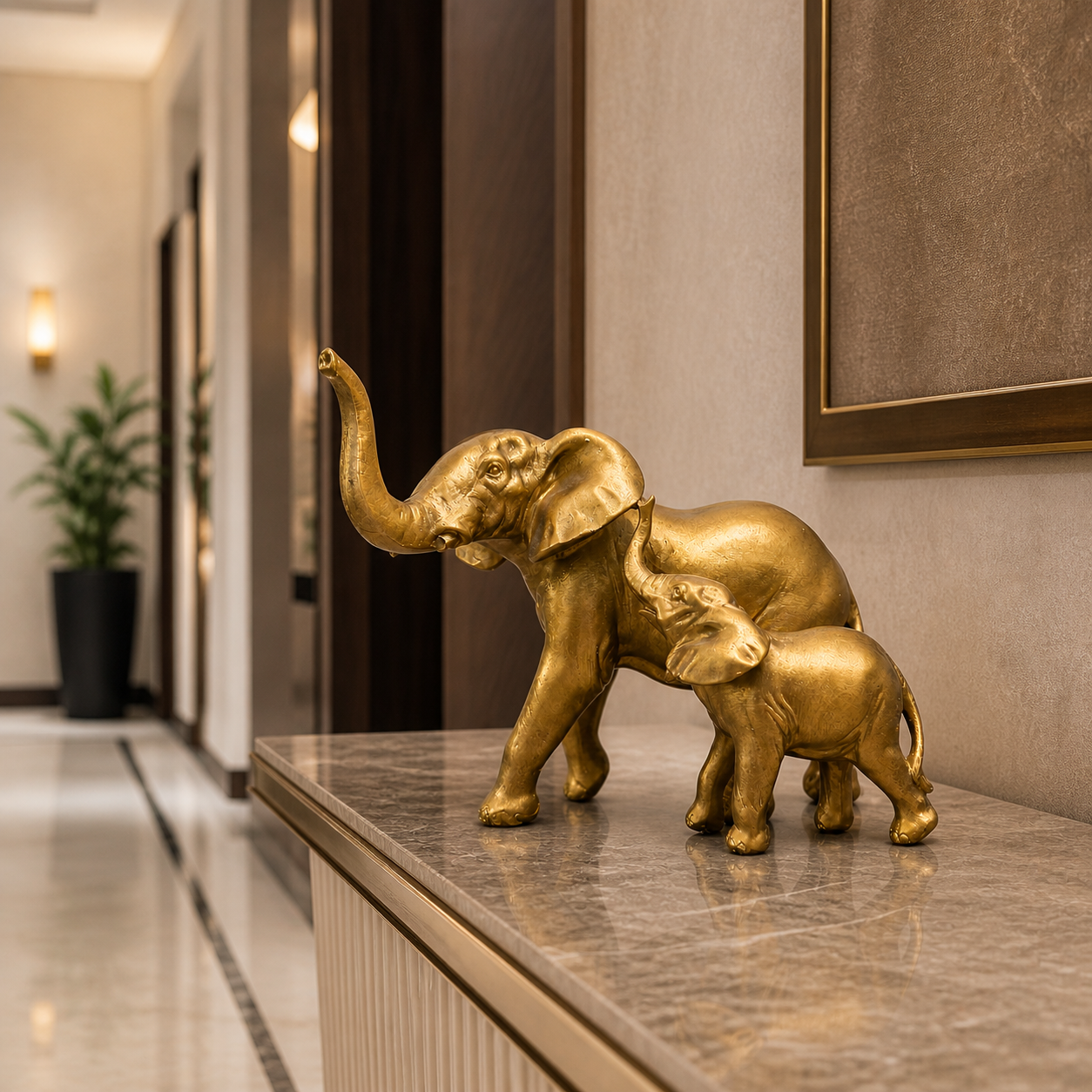 Golden Elephant Family Sculpture Set