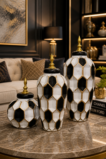 Luxury Ceramic Decorative Jar Set with Lid