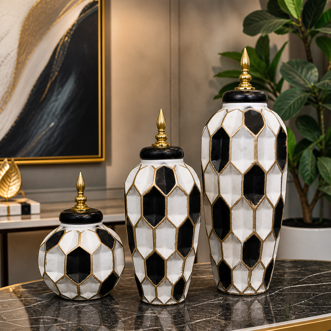Luxury Ceramic Decorative Jar Set with Lid