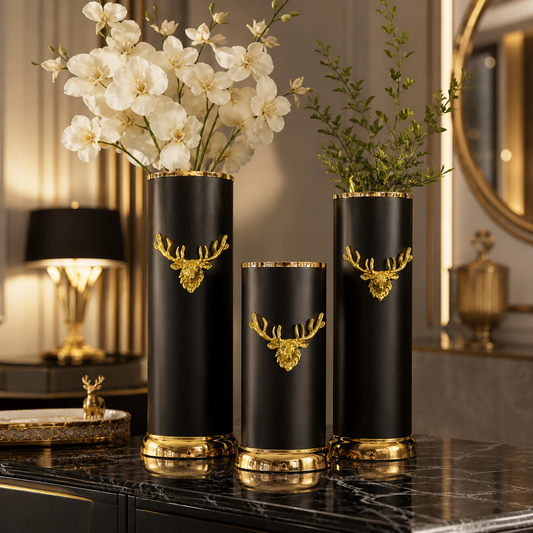Luxury Black and Gold Decorative Vase Set