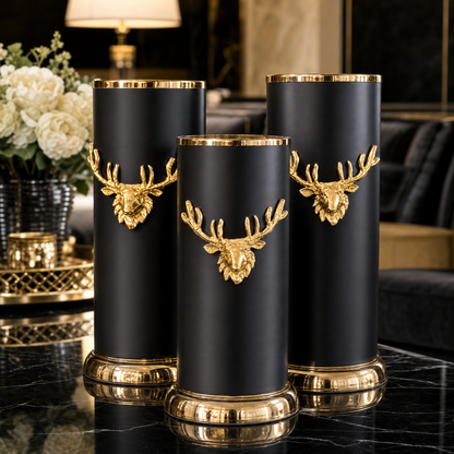 Luxury Black and Gold Decorative Vase Set
