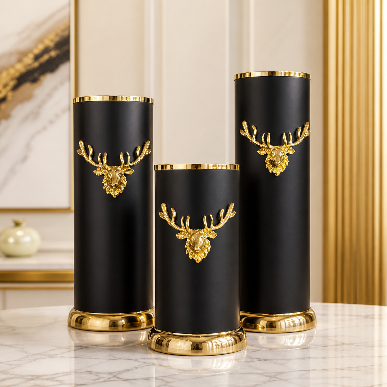 Luxury Black and Gold Decorative Vase Set