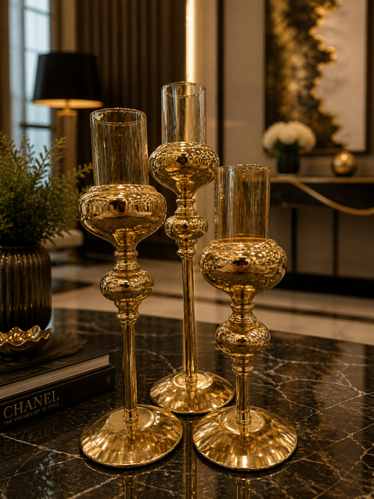 Luxury Gold Candle Holders Set of 3