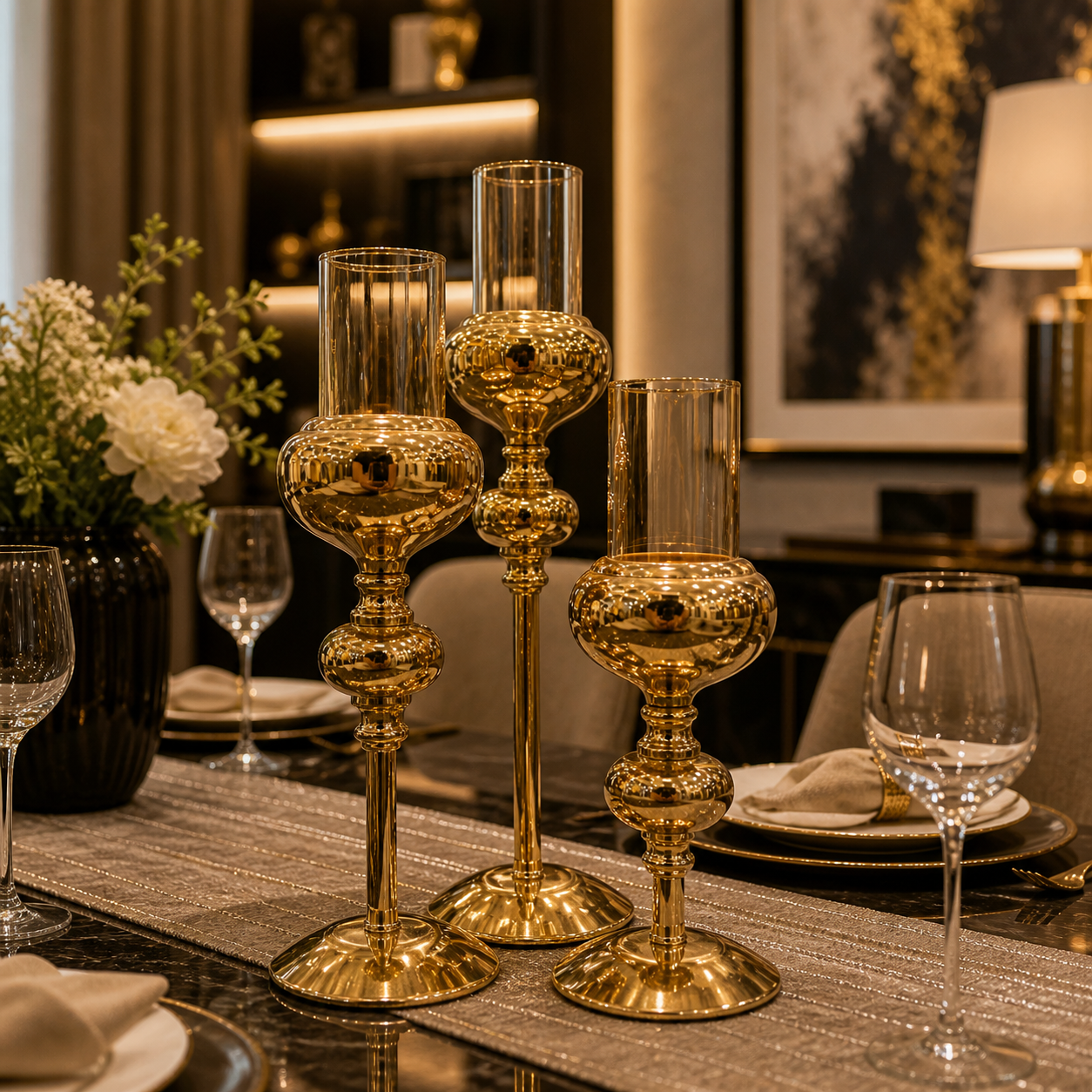 Luxury Gold Candle Holders Set of 3