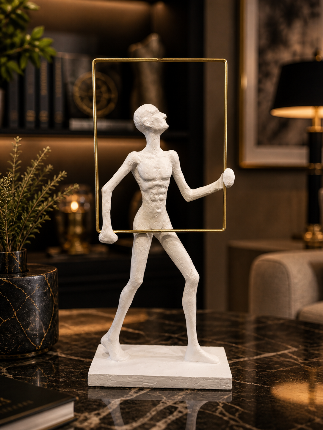 Modern Abstract Human Sculpture with Gold Frame