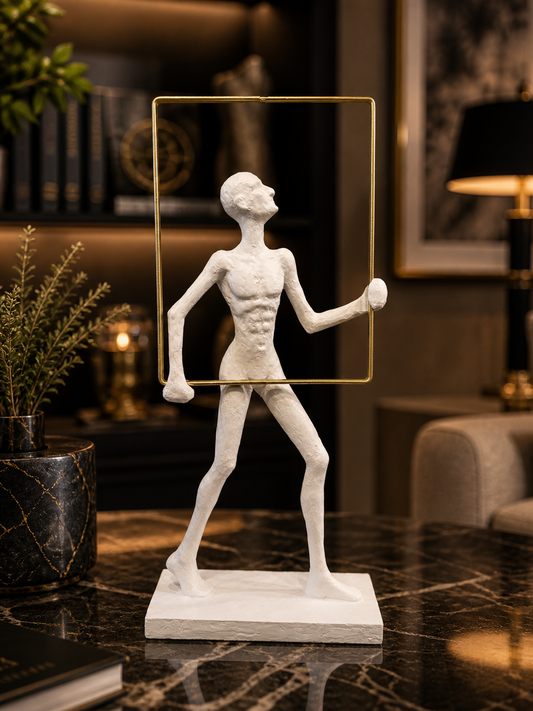 Modern Abstract Human Sculpture with Gold Frame
