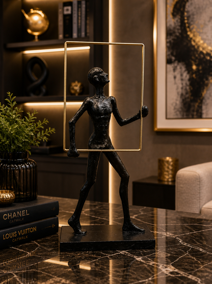 Modern Abstract Human Sculpture with Gold Frame
