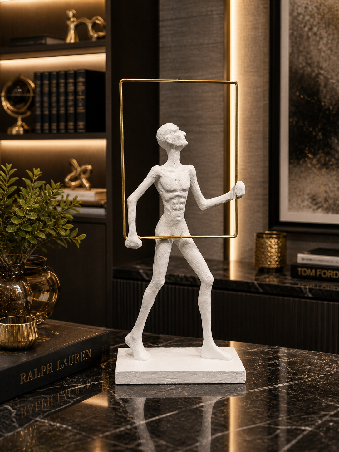 Modern Abstract Human Sculpture with Gold Frame