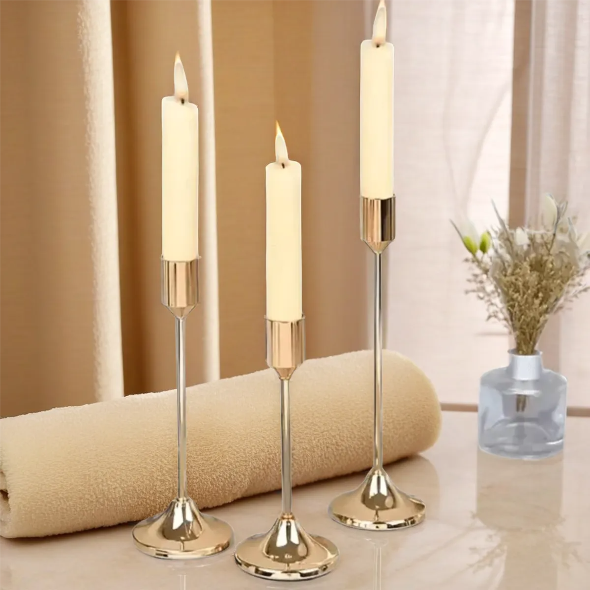 Set Of 3 Vintage Brass Candlestick Holder