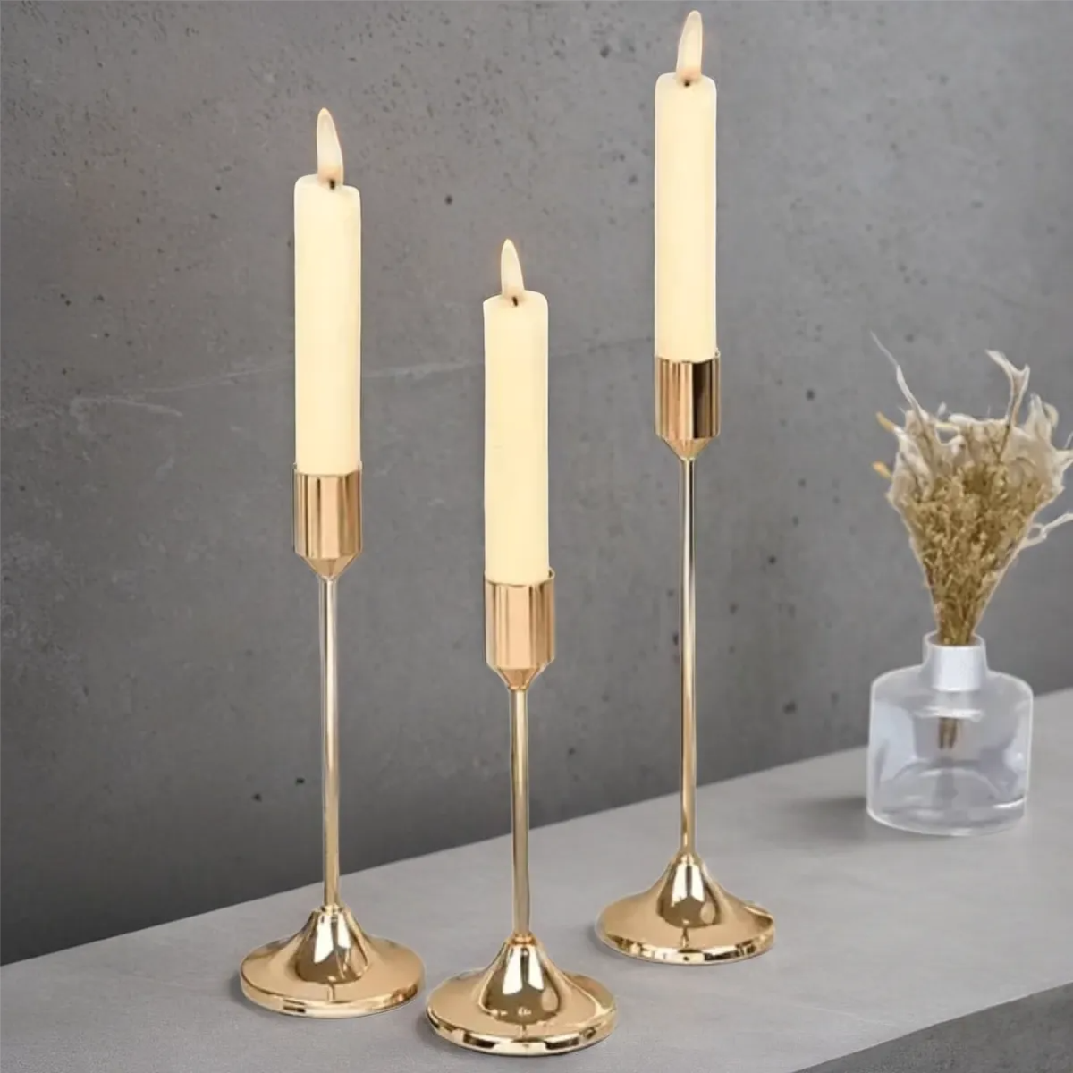 Set Of 3 Vintage Brass Candlestick Holder