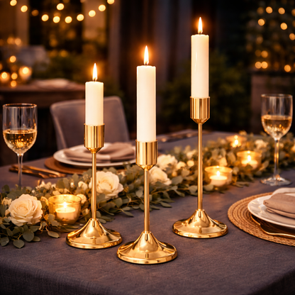 Set Of 3 Vintage Brass Candlestick Holder