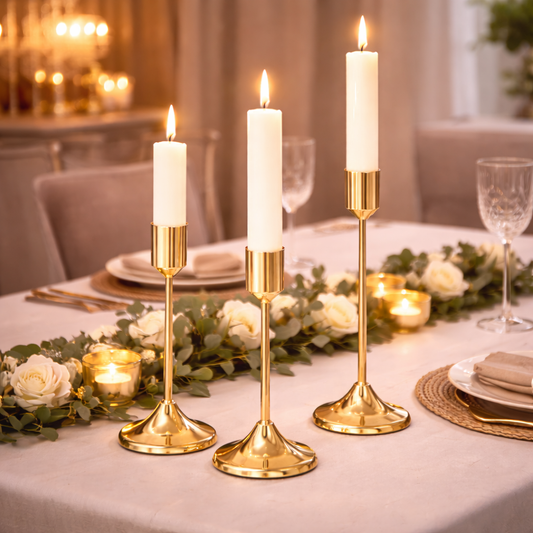 Set Of 3 Vintage Brass Candlestick Holder