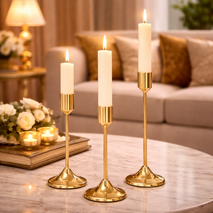 Set Of 3 Vintage Brass Candlestick Holder